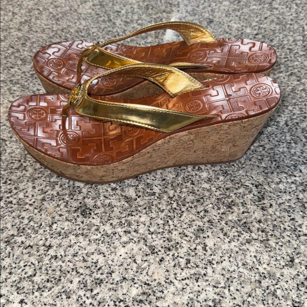 Tory Burch Women's Cork Wedge Heels Thong Sandals Size 8M